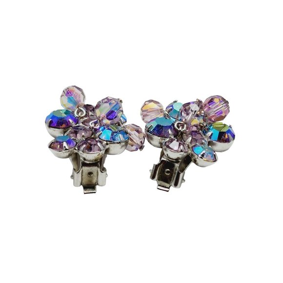 Vintage Signed Weiss Lilac AB Rhinestone Crystal Earrings (A836) - Picture 2 of 5